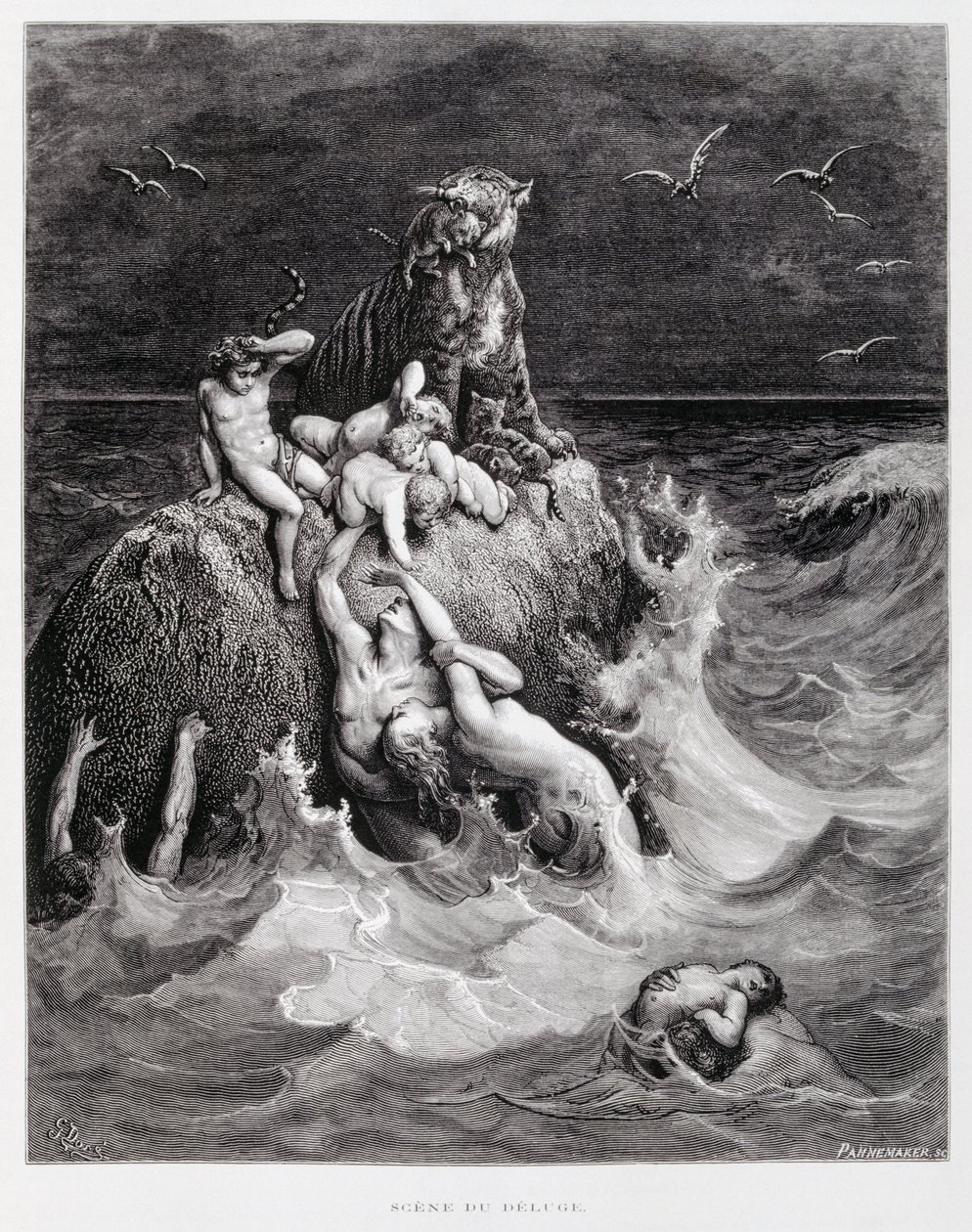 A nagy özönvíz, illusztráció a Dore Bibliából alkotó: Gustave Dore