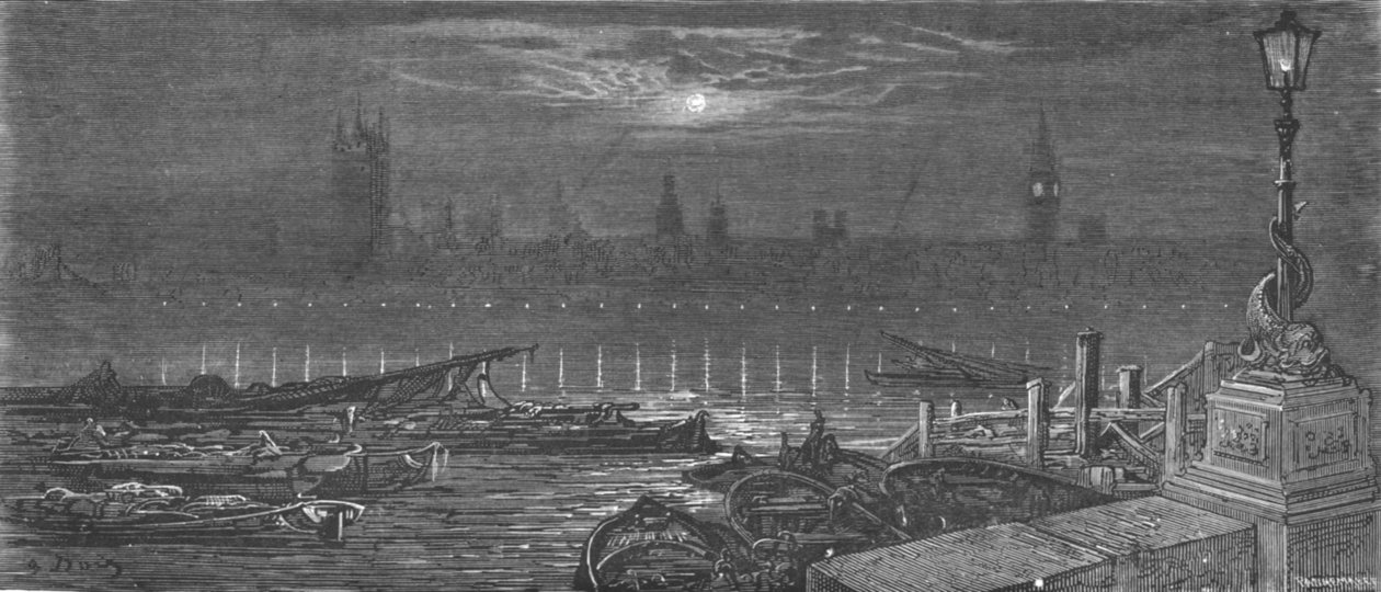 „A Parlament épületei éjjel”, 1872. alkotó: Gustave Dore