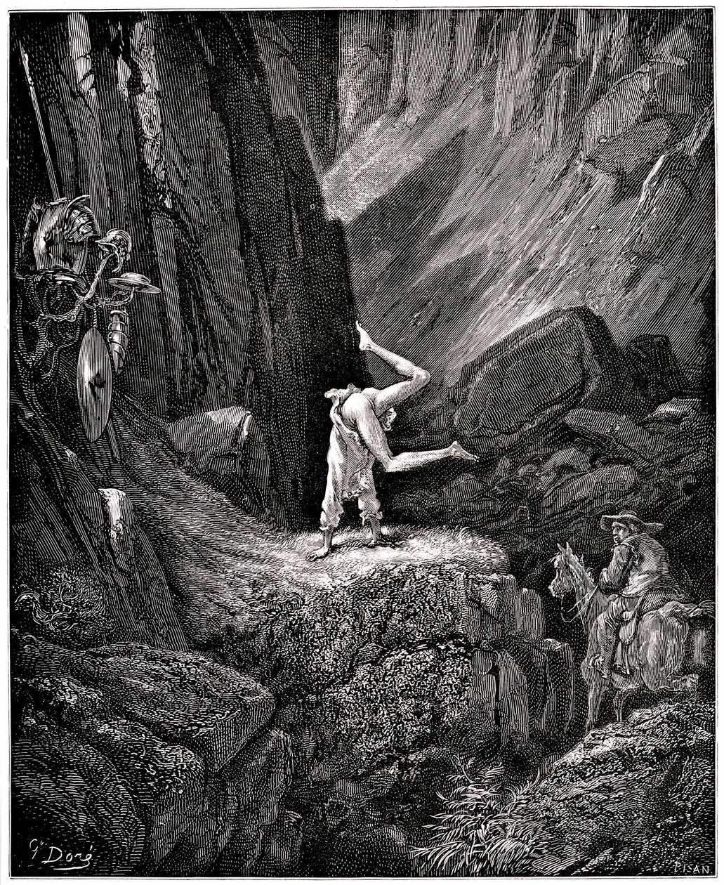 A leleményes Hidalgo Don Quijote de la Mancha (Quijotte - Quijote) Miguel de Cervantes (1547-1616): a lovag a szomorú figura tette cabrioles "meztelenül bizonyos dolgokat, hogy Sancho, hogy ne lássa őket, sietett megfordulni, elégedett, hogy alkotó: Gustave Dore