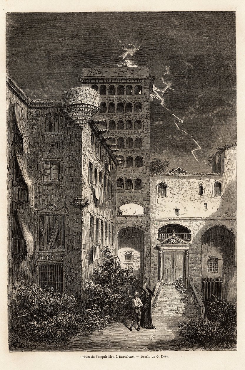 A barcelonai inkvizíciós börtön, Gustave Dore (1832-1883) rajza, hogy illusztrálja spanyolországi utazását C. Davillier-vel 1862-ben. Metszet a „Le tour du monde”-ban, szerkesztette Edouard Charton alkotó: Gustave Dore