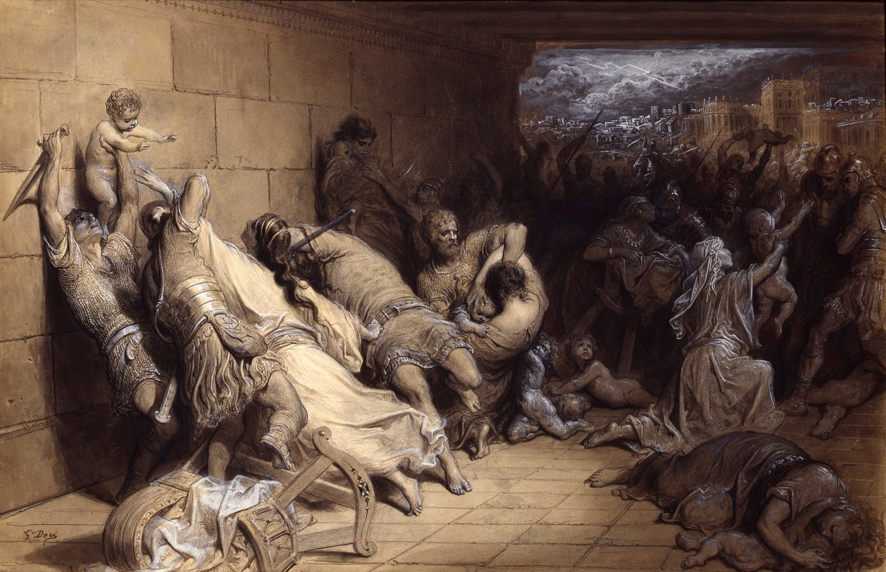 Az ártatlanok mészárlása, 1870 körül (papíron fehérrel megerősített toll és tinta) alkotó: Gustave Dore