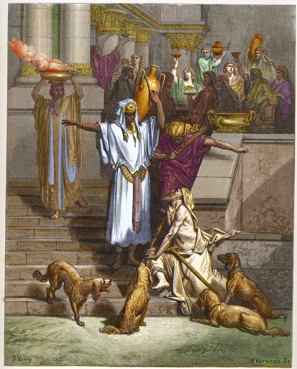 Példabeszéd a gazdag emberről és a koldus Lázárról - - Metszet Gustave Dore (1832-1883) „The Dore Bible illustree”-ből - Metszet „A Dore Bibliából”” alkotó: Gustave Dore
