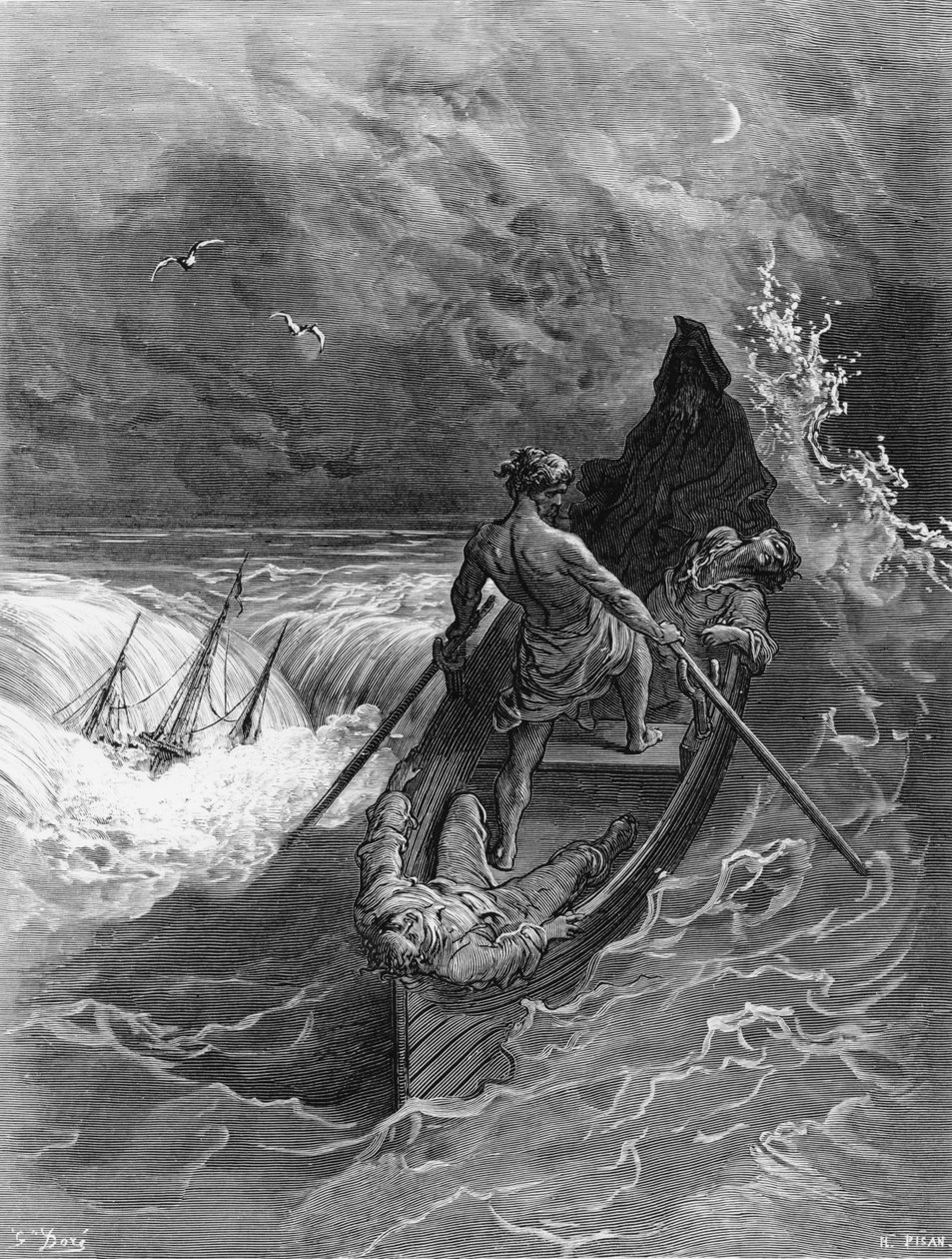 A pilóta elájul, jelenet S.T. „Az ősi tengerész vidéke” című művéből. Coleridge, kiadó: Harper und Brothers, New York, 1876 (fametszet) alkotó: Gustave Dore