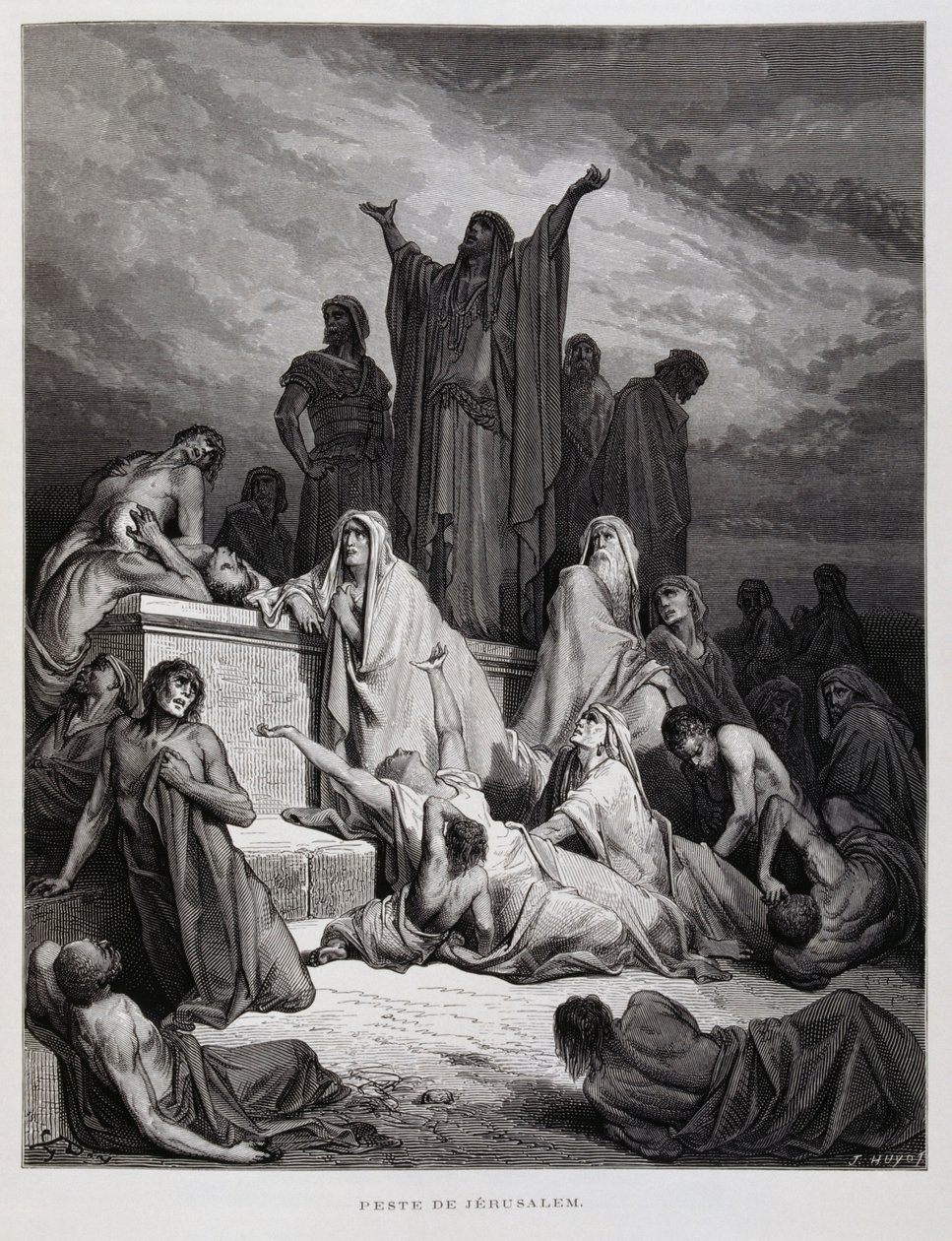 A pestis csapás Jeruzsálemben, illusztráció a Dore Bibliából alkotó: Gustave Dore