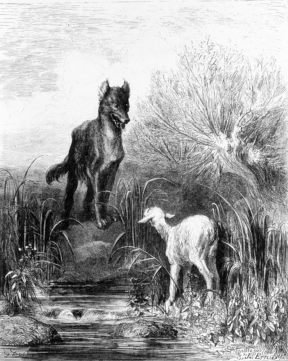 A Farkas és a Bárány „” Fables” a La Fontaine-ből Dorétól alkotó: Gustave Dore