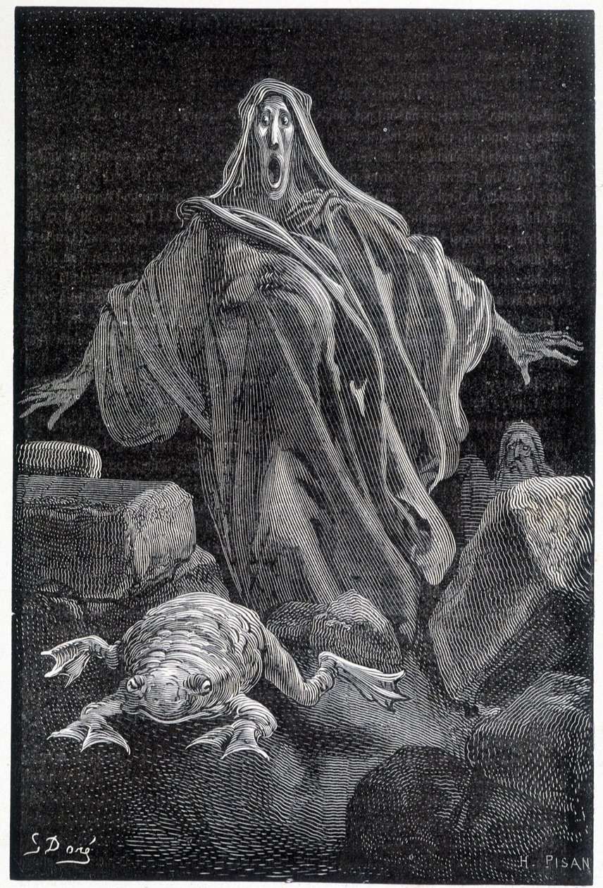 A riasztó kiáltott – Gustave Doré félelem illusztrációja, metszet alkotó: Gustave Dore