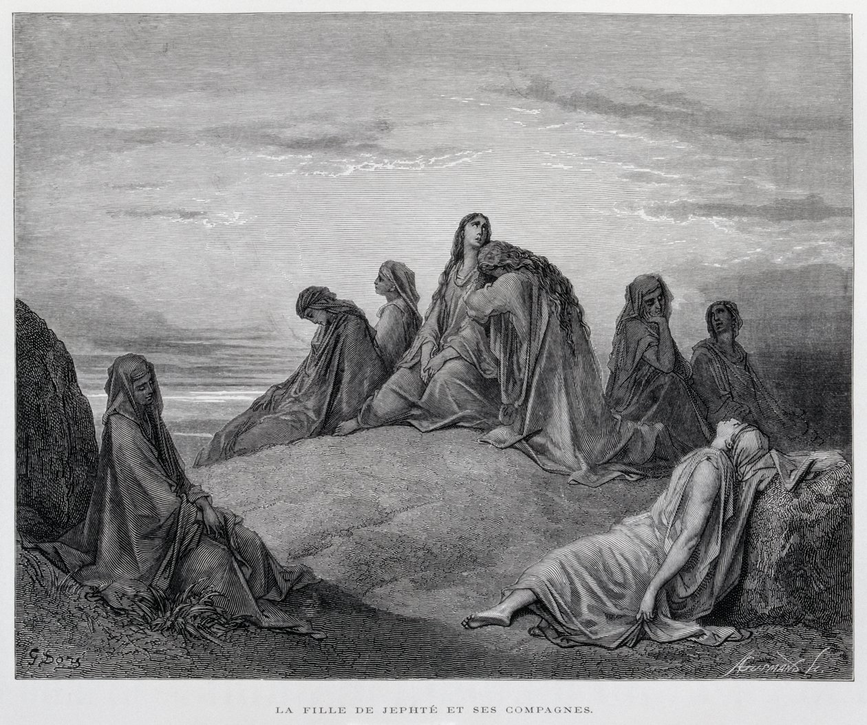 Jeftá lányai, Illusztráció a Dore Bibliából alkotó: Gustave Dore
