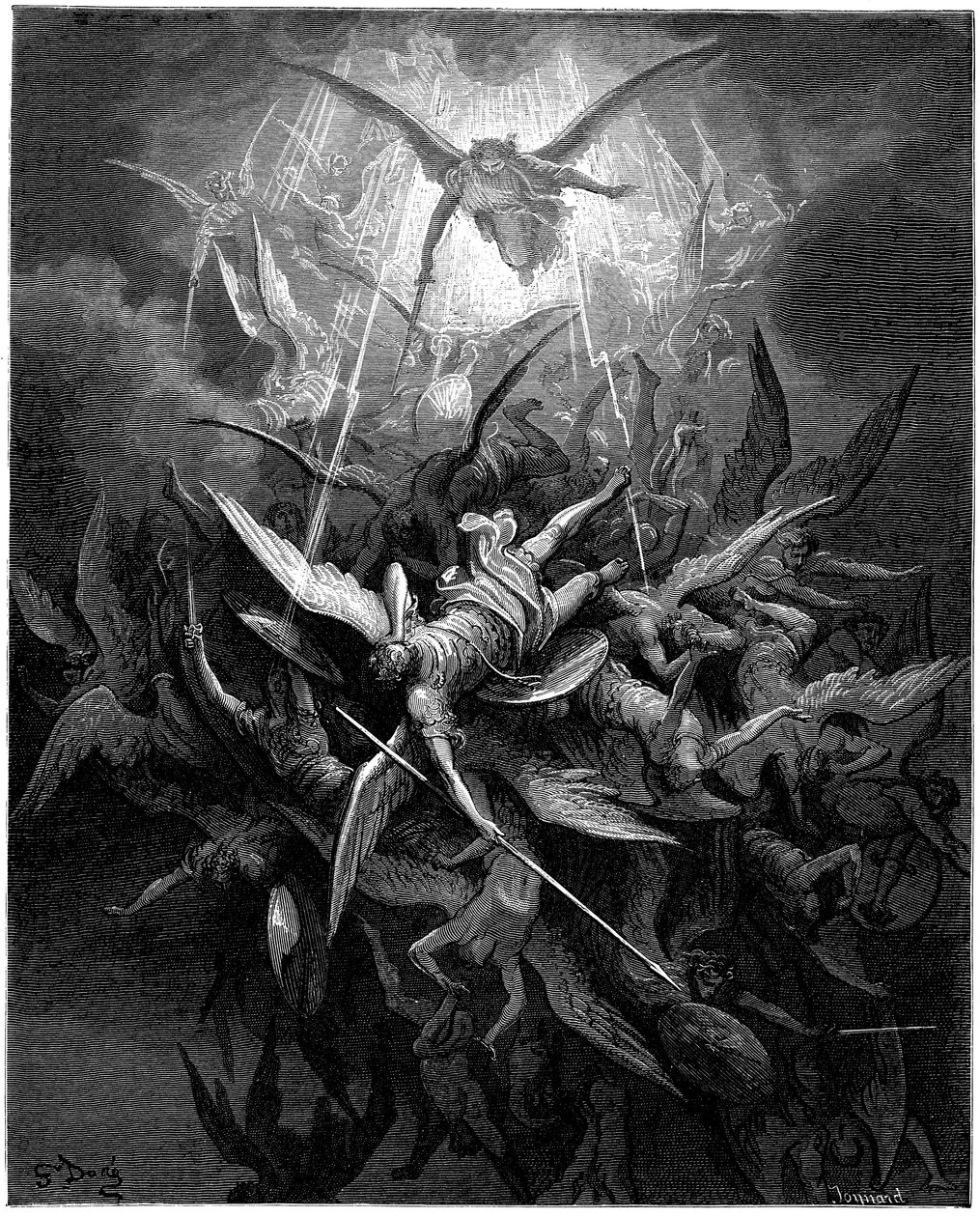 Az angyalok bukása (the angels dechus) Gustave Dore illusztrációja John Milton (1608-1674) "Elveszett Paradicsom" című művéhez. Metszet 1866-ból. Magángyűjtemény alkotó: Gustave Dore