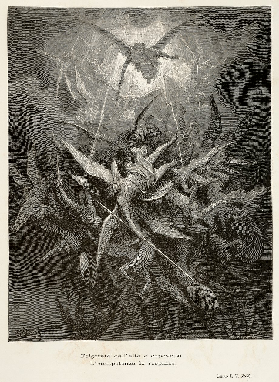Az angyalok bukása, jelenet az Elveszett paradicsomból, John Milton (1608-1674), illusztráció: Gustave Dore