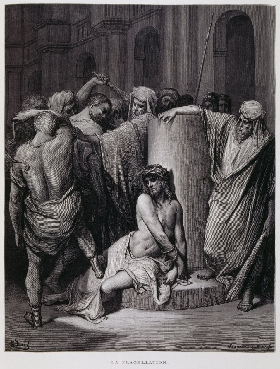 Krisztus megostorozása; Illusztráció a Dore Bibliából alkotó: Gustave Dore