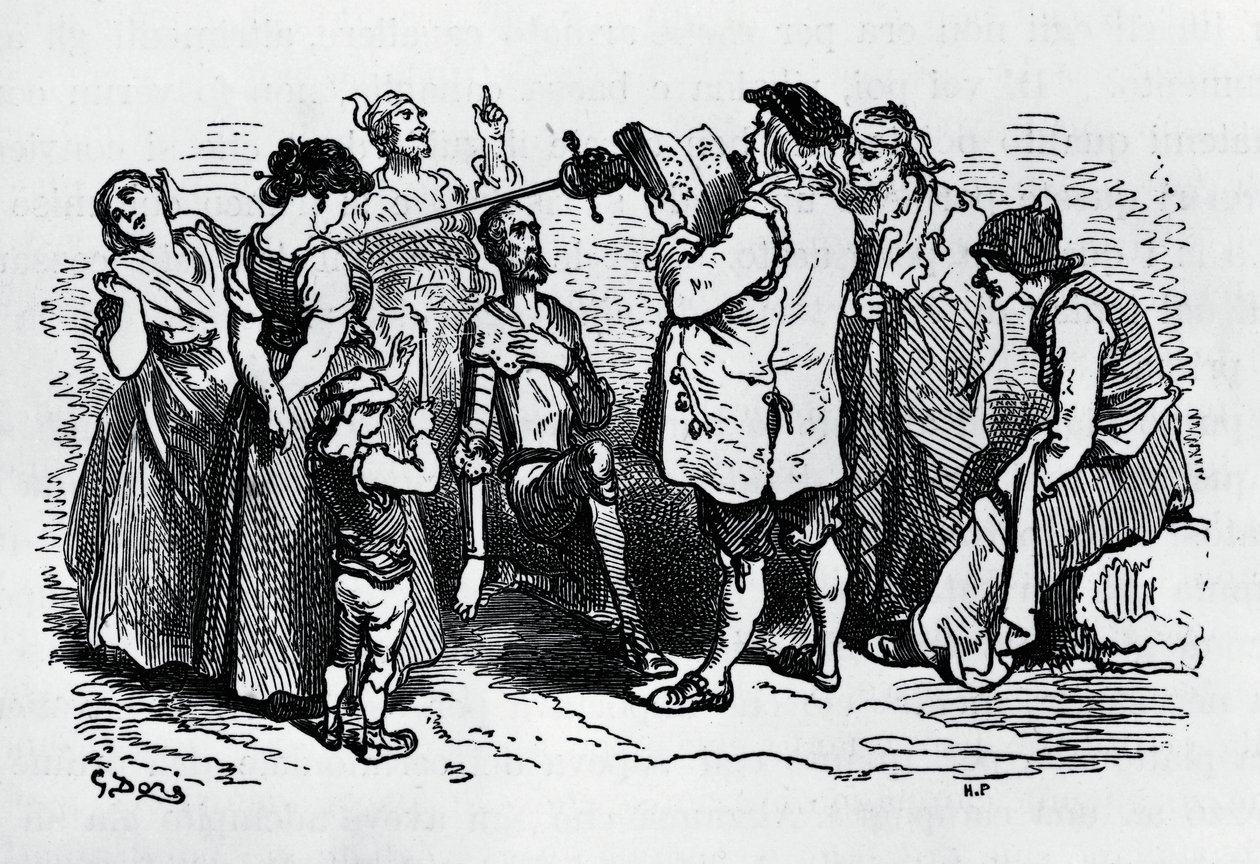 Don Quijote beiktatása, Gustave Dore (1832-1883) illusztrálta Don Quijote számára, Miguel de Cervantes Saavedra (1547-1616) alkotó: Gustave Dore