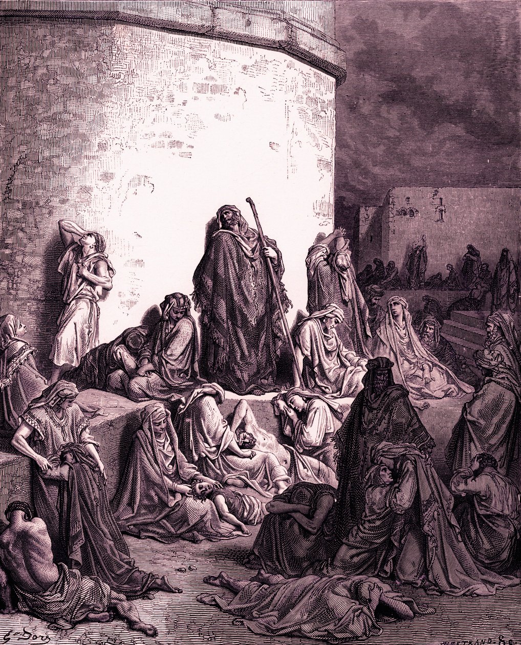 Az emberek gyászolnak Jeruzsálem felett, írta Doré - Biblia alkotó: Gustave Dore
