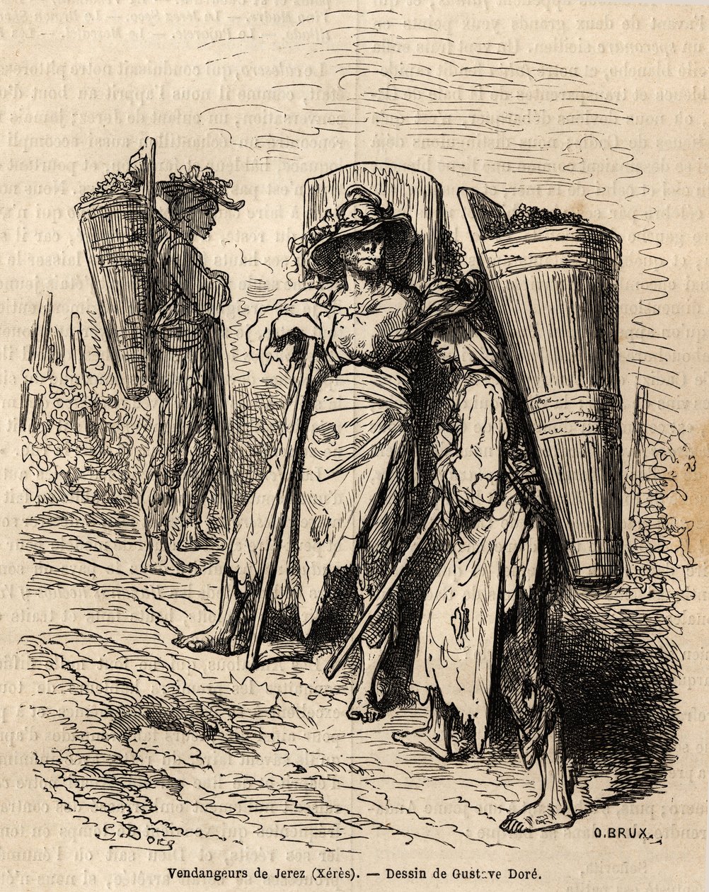 Xeres válogatói. Gustave Dore (1832-1883) rajza 1862-es spanyolországi utazásának illusztrálására Ch. Davillier. Gravírozás a „Le tour du monde”-ban, szerkesztette Edouard Charton alkotó: Gustave Dore