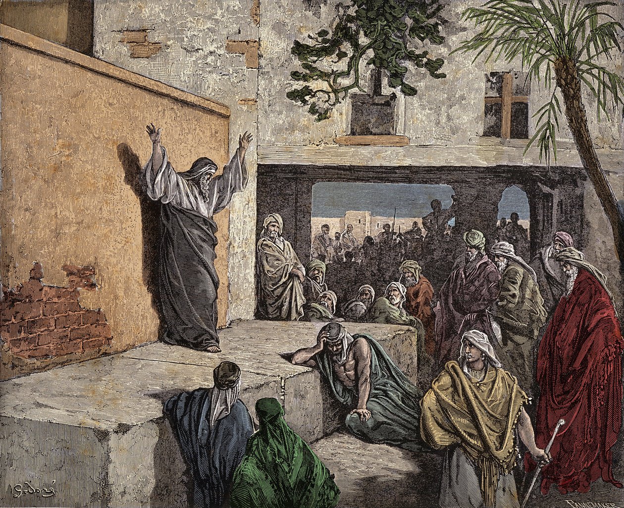 Michee próféta bűnbánatra buzdítja Izrael népét. Metszet Gustave Dore (1832-1883) „Bibliájából” 1860 körül alkotó: Gustave Dore