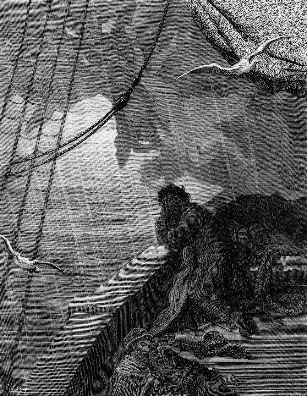Elkezd esni az eső, jelenet S.T. „The Rime of the Ancient Mariner” című művéből. Coleridge, kiadó: Harper und Brothers, New York, 1876 (fametszet) alkotó: Gustave Dore