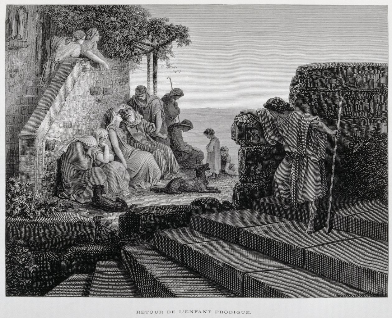 A tékozló fiú visszatérése, Illusztráció a Dore Bibliából alkotó: Gustave Dore