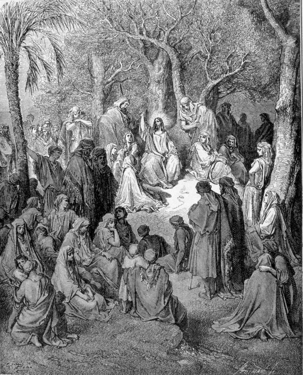 A hegyi prédikáció: Jézus Krisztus minden tanítványa előtt prédikál. A Biblia (Újszövetség) illusztrációja, Gustave Dore (1832-1883) 1866 alkotó: Gustave Dore