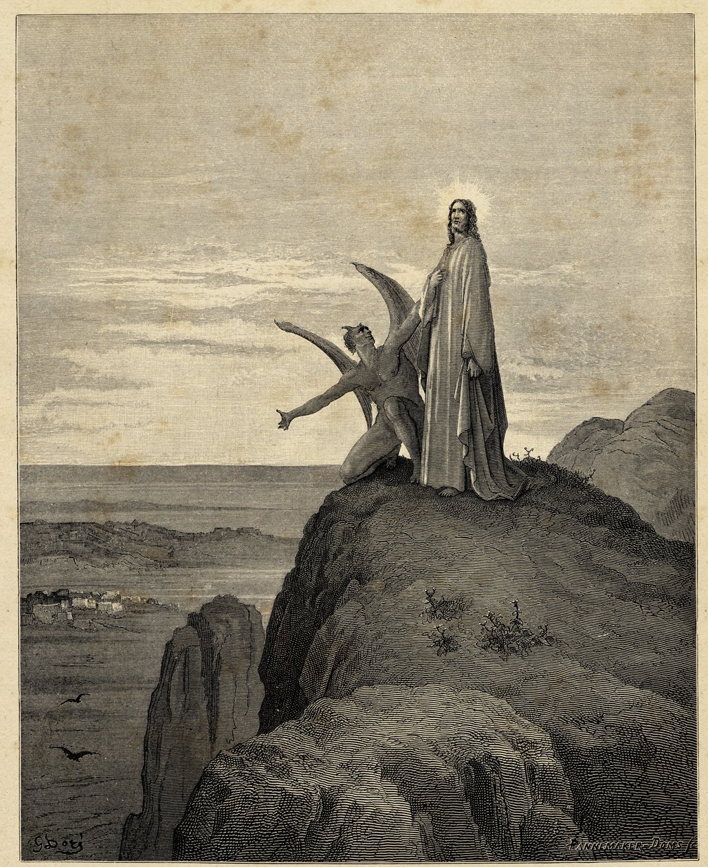 "Krisztus megkísértése" Jézus a sivatagba megy, ahol az ördög megkísérti. Gustave Dore (1832-1883) illusztrációja a Biblia számára. 1866 alkotó: Gustave Dore
