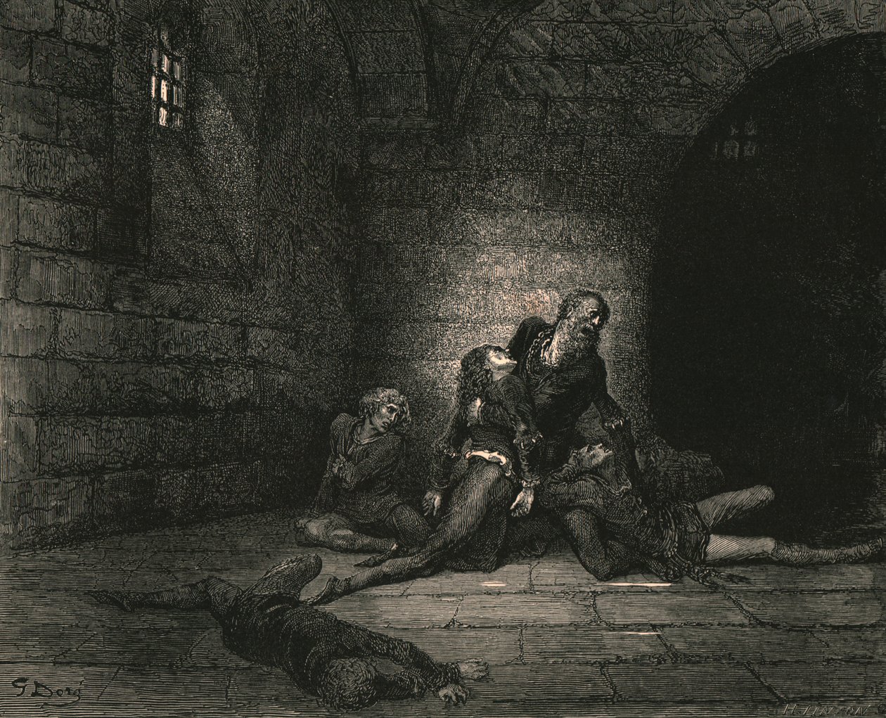 Aztán Geddo a lábamnál kinyújtva megdobta őt, és sírt: „Semmi segítséged van apám!”, 1890. alkotó: Gustave Dore