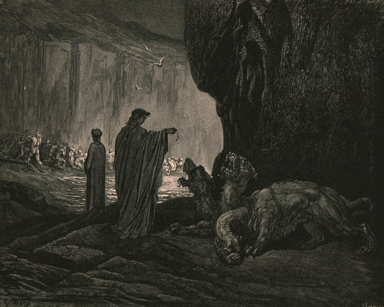 Aztán a vezetőm, tenyerével a földön tágul, c1890. alkotó: Gustave Dore