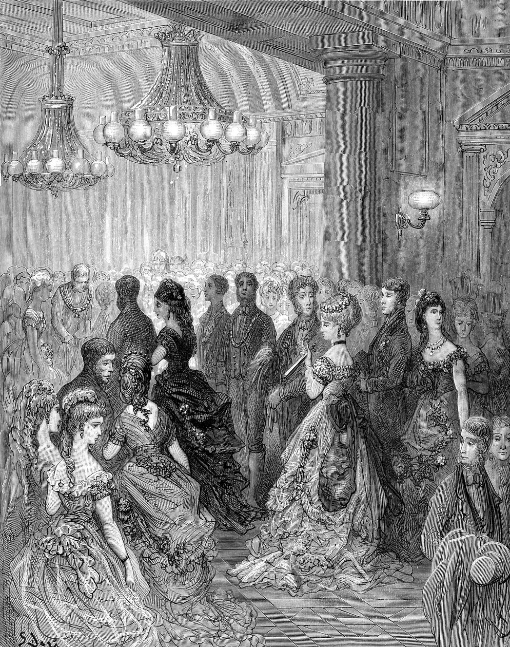 Viktoriánus bál a Mansion House-ban, London, Gustave Doré metszet alkotó: Gustave Dore
