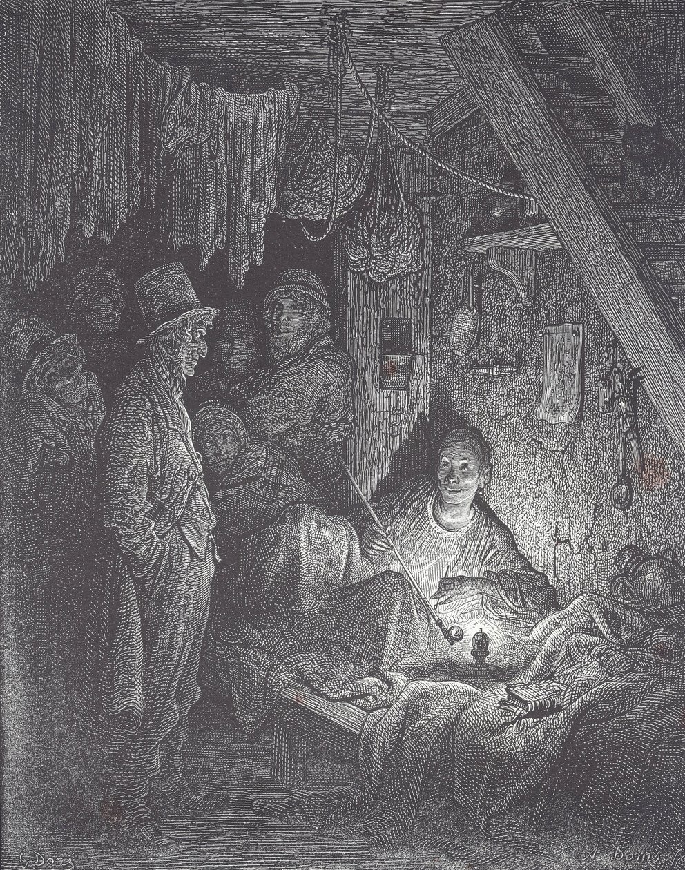 Viktoriánus ópiumfüstölő barlang Londonban alkotó: Gustave Dore