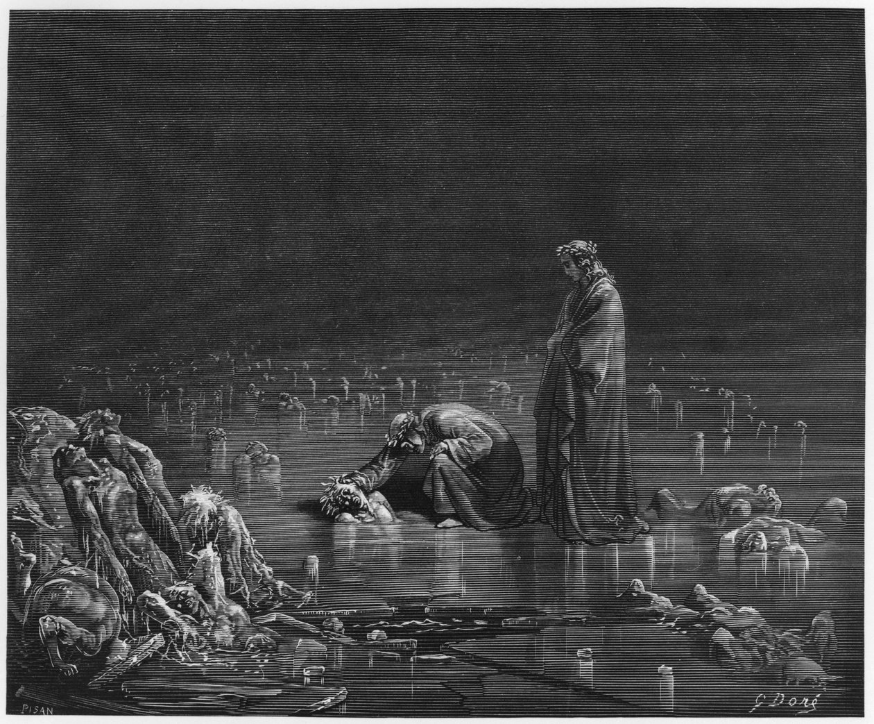 Vergilius (Kr. e. 70-19) és Dante, illusztráció az isteni színjátékból (Inferno), Dante Alighieri (1265-1321), Párizs, 1885-ben alkotó: Gustave Dore