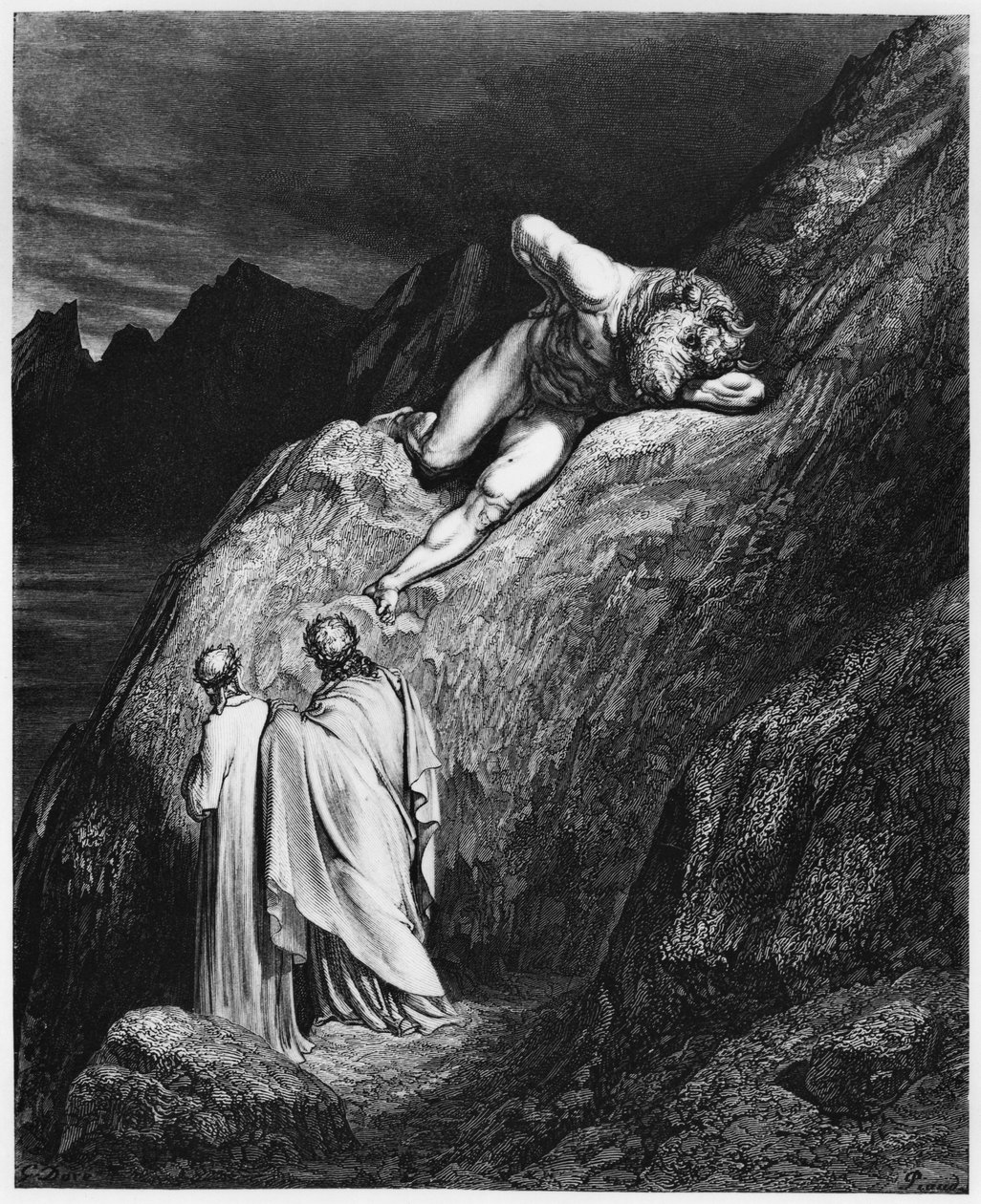 Vergilius (Kr. e. 70-19) és Dante, illusztráció az isteni színjátékból (Inferno), Dante Alighieri (1265-1321), Párizs, 1885-ben alkotó: Gustave Dore