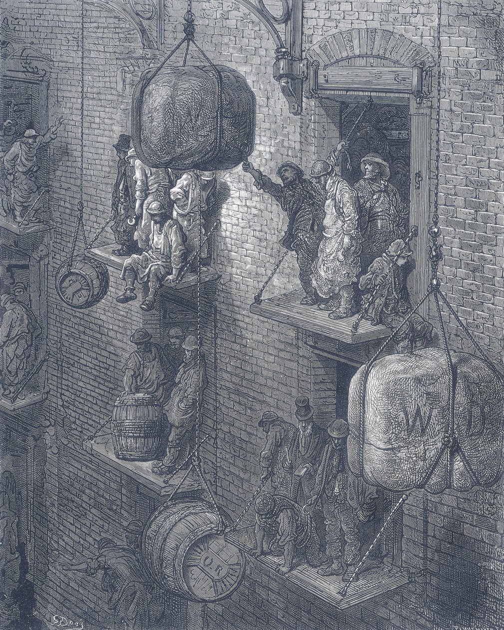 Raktárak London városában. Gustave Dore és Blanchard Jerrold Londonból: A Pilgrimage London 1872. alkotó: Gustave Dore