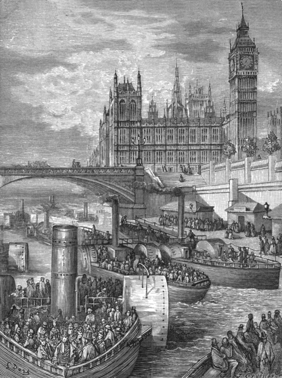 "Westminster Stairs - Steamers Leaving", 1872. alkotó: Gustave Dore