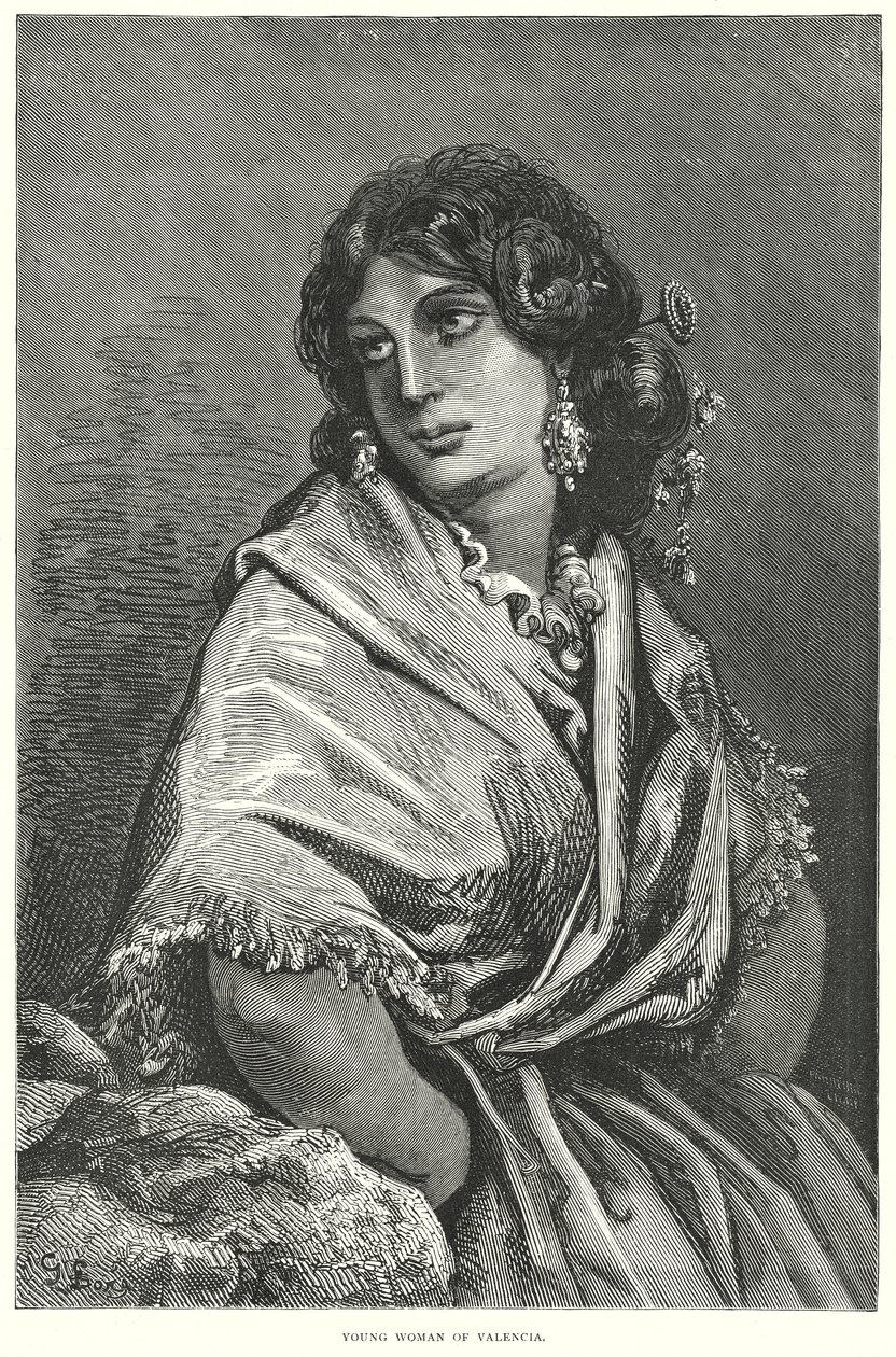 Valenciai fiatal nő (metszet) alkotó: Gustave Dore