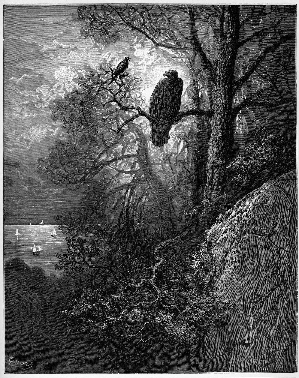 a sas és a szarka - a sas és a szarka - Jean de La Fontaine "Fables" című részéből alkotó: Gustave Dore