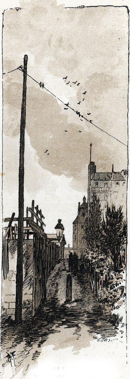 Sikátor az avenue de Versailles és a Szajna partja között, Auteuil, Paris (Avenue de Versailles és a Szajna folyó közötti sikátor, Auteuil kerület, Párizs) Gustave Frainpont (1849-1923) rajza Saint-Juirs-ból alkotó: Gustave Fraipont