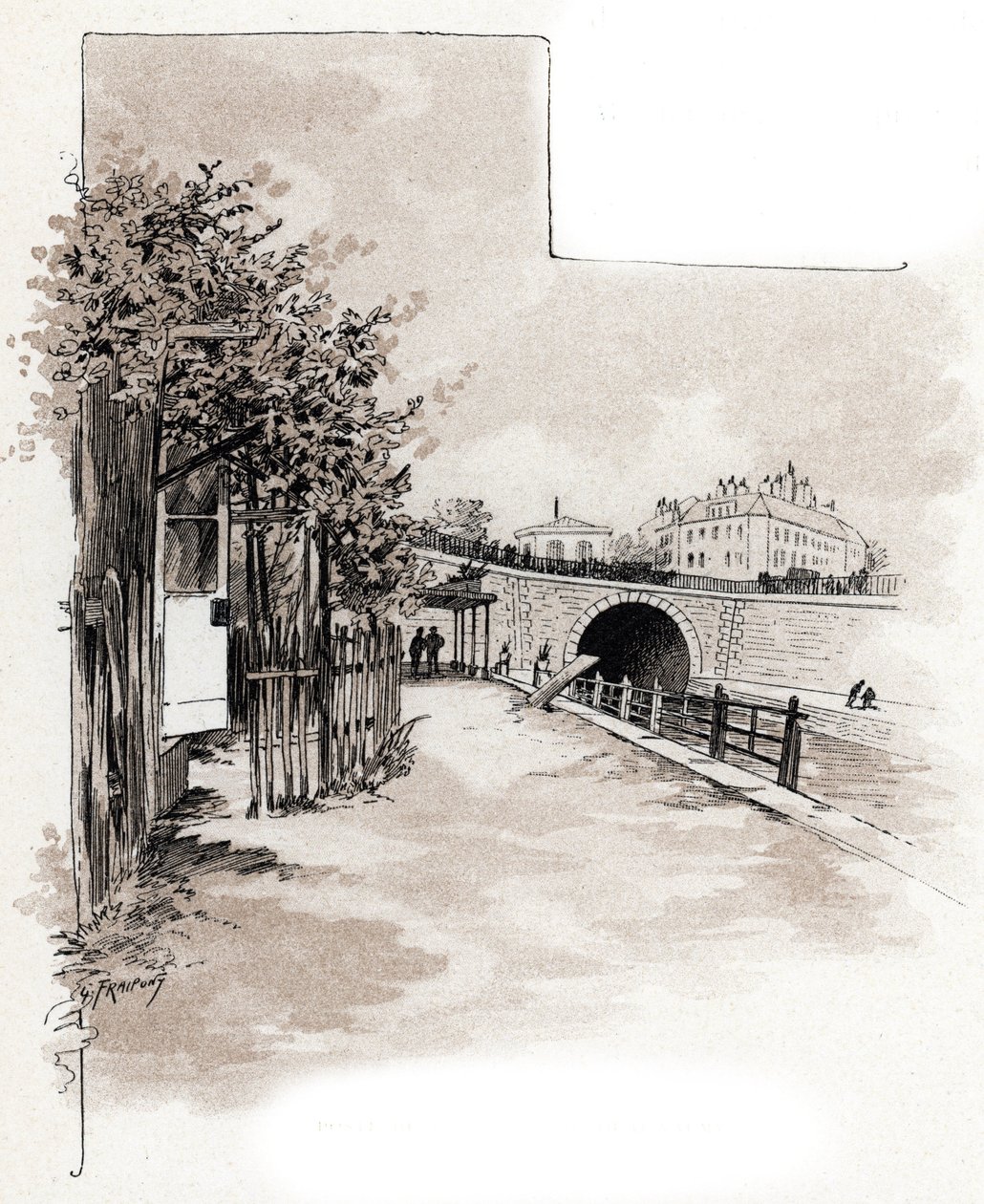 Vámhivatal a quai de Valmy-n, Saint-Martin csatorna, Párizs Gustave Fraipont (1849-1923) rajza Saint-Juirs „La seine a travers Paris” című művéből merít alkotó: Gustave Fraipont
