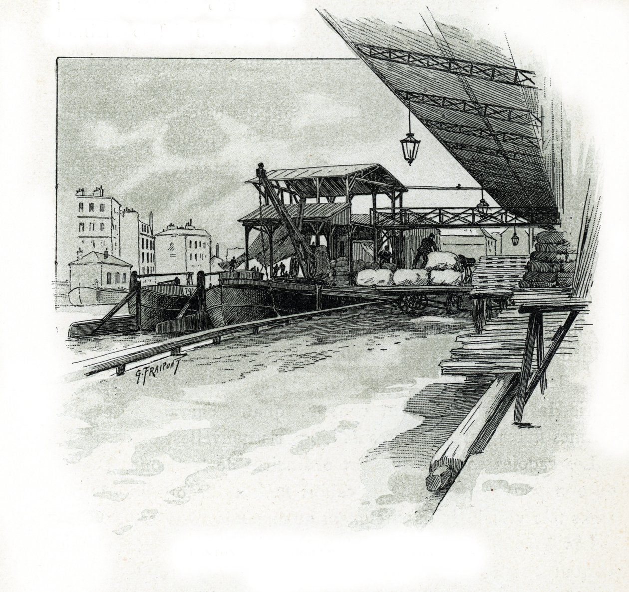 A párizsi La villette kikötő dokkja Gustave Fraipont (1849-1923) rajza Saint-Juirs „La seine a travers Paris” című művéből alkotó: Gustave Fraipont