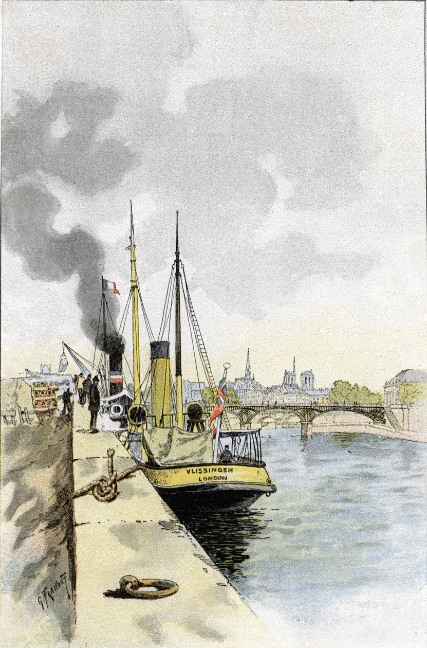 Angol csónakok a Saints-Peres vagy Carrousel híd közelében, Párizs Gustave Fraipont (1849-1923) rajza Saint-Juirs-ból alkotó: Gustave Fraipont