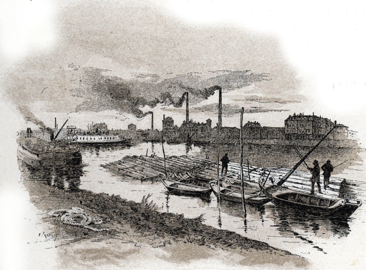 Ivry sur Seine, favonatok (fa rafting a Szajna folyón, Ivry-sur-Seine) Gustave Fraipont (1849-1923) rajza Saint-Juirs „La seine a travers Paris” című művéből rajzol alkotó: Gustave Fraipont