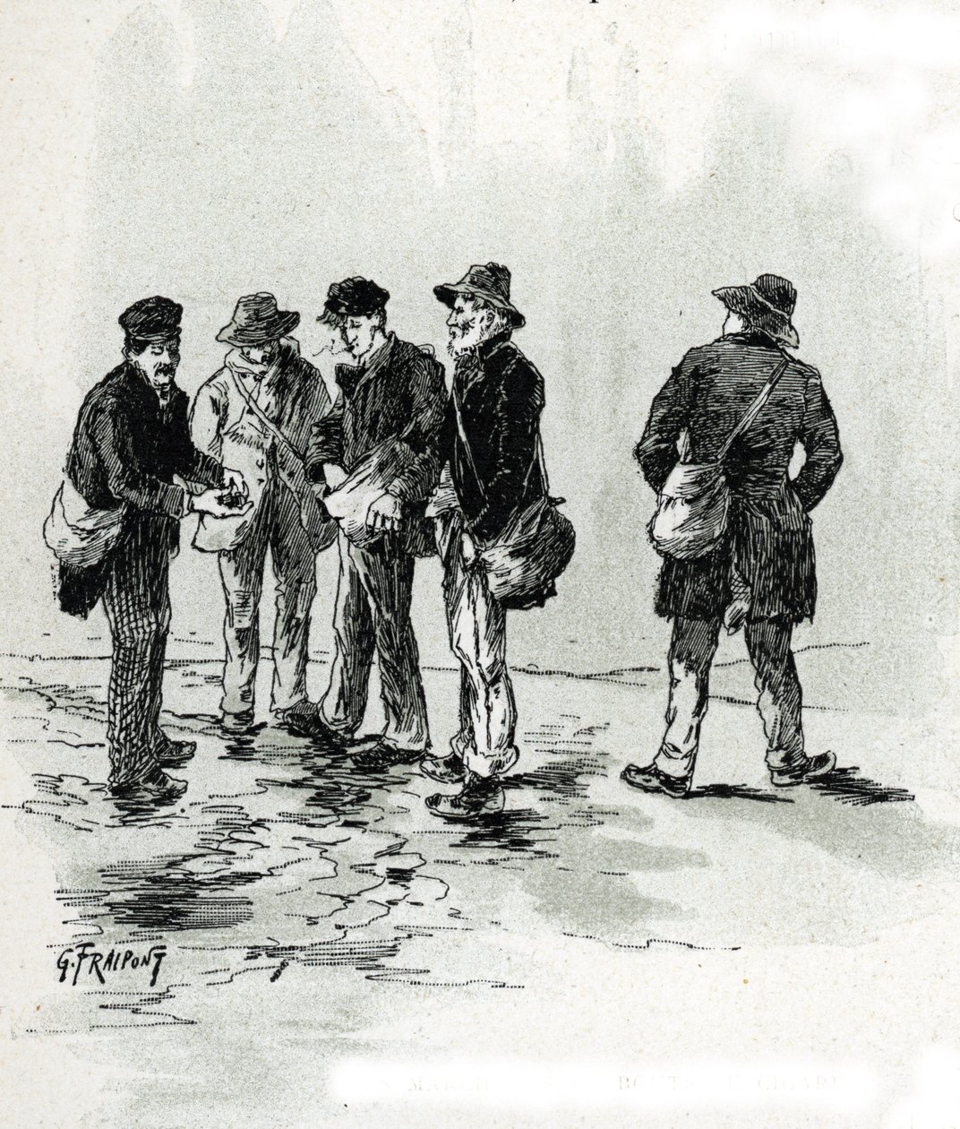 Utcai szivar- és cigarettaborravalók, Maubert negyed, Párizs Gustave Fraipont (1849-1923) rajza Saint-Juirs „La seine a travers Paris” című művéből merít alkotó: Gustave Fraipont