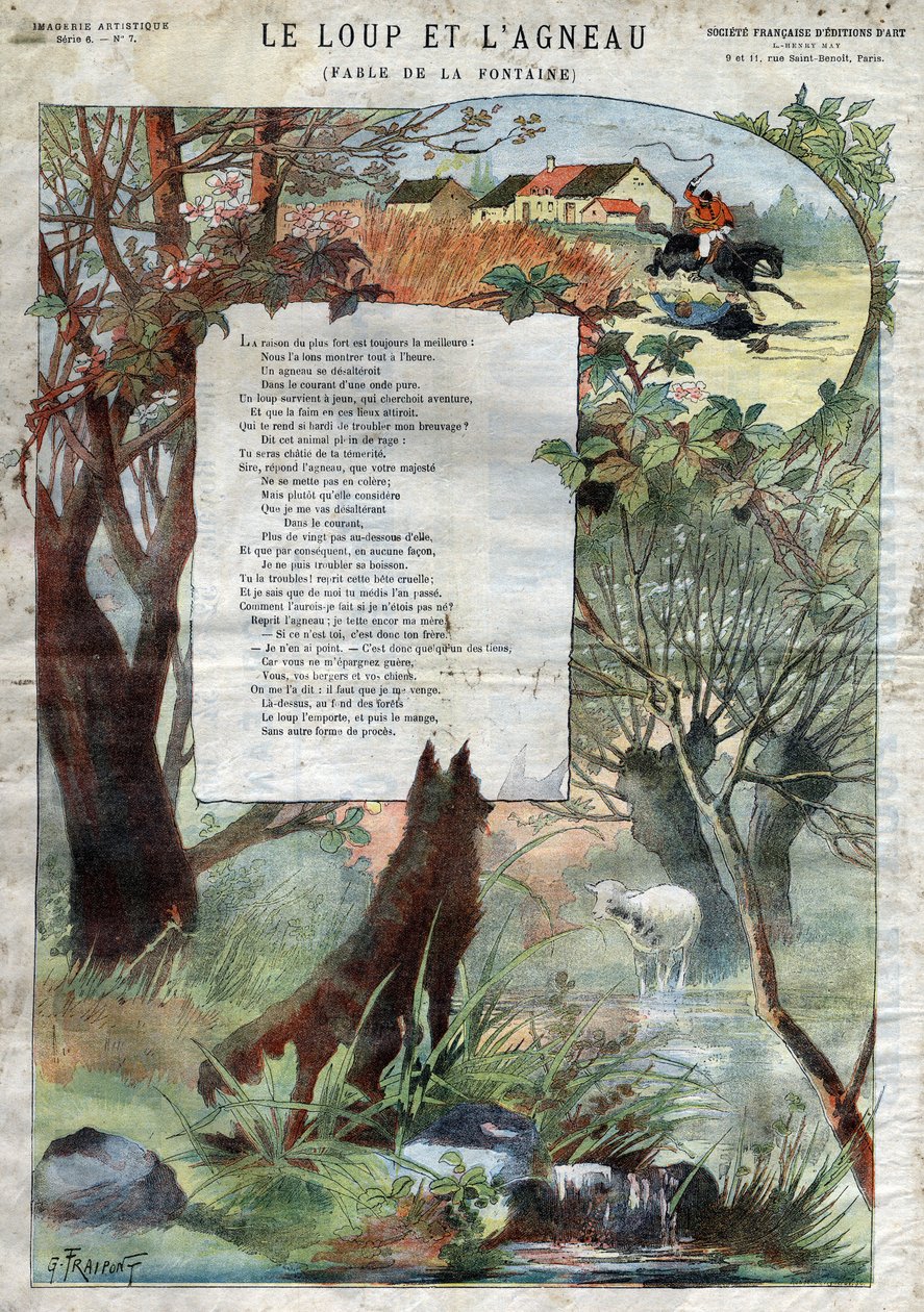 A farkas és a bárány. Jean de La Fontaine (1621-95) meséi. Illusztráció: Gustave Fraipont (1849 -1923). Magángyűjtemény. alkotó: Gustave Fraipont