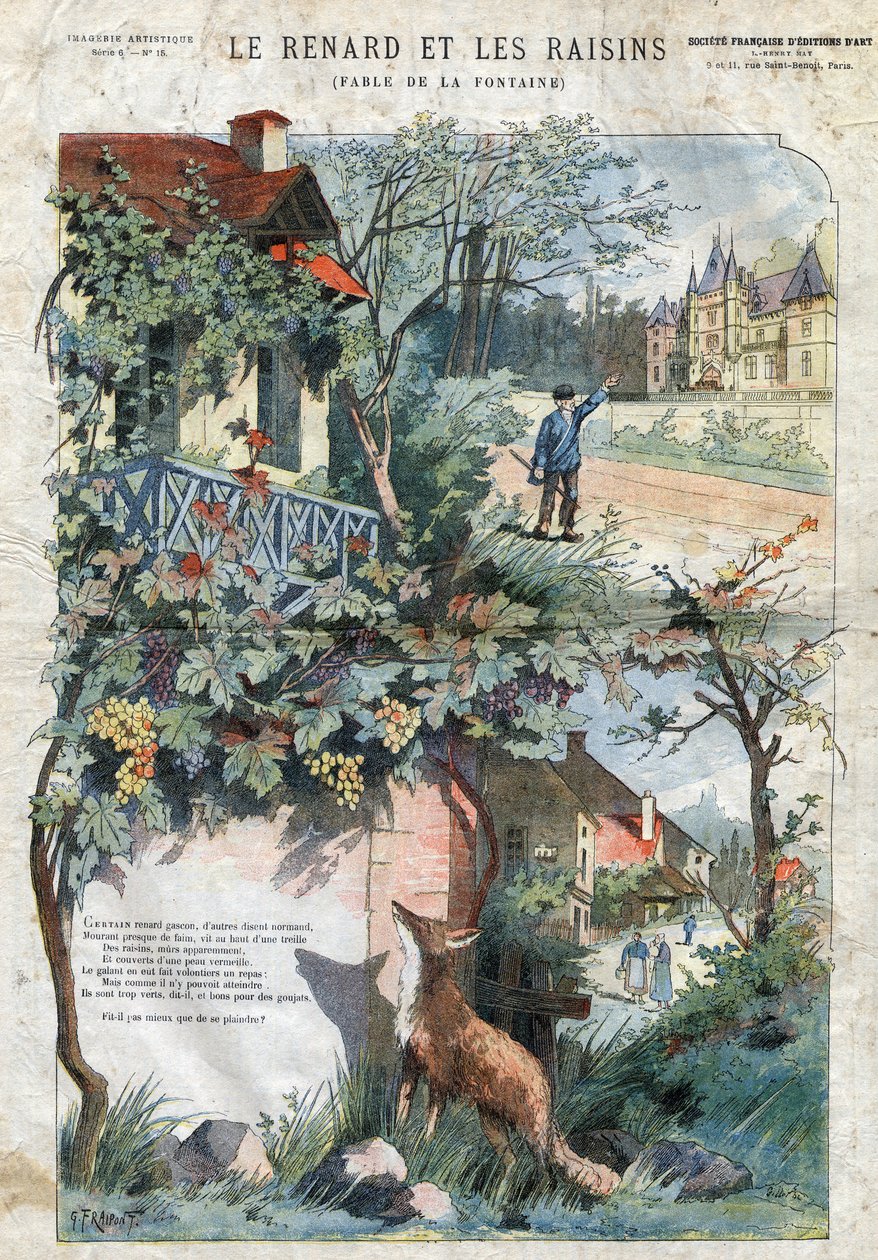 A róka és a szőlő. Jean de La Fontaine (1621-95) meséi. Gustave Fraipont (1849 -1923) illusztrációja. Magángyűjtemény. alkotó: Gustave Fraipont