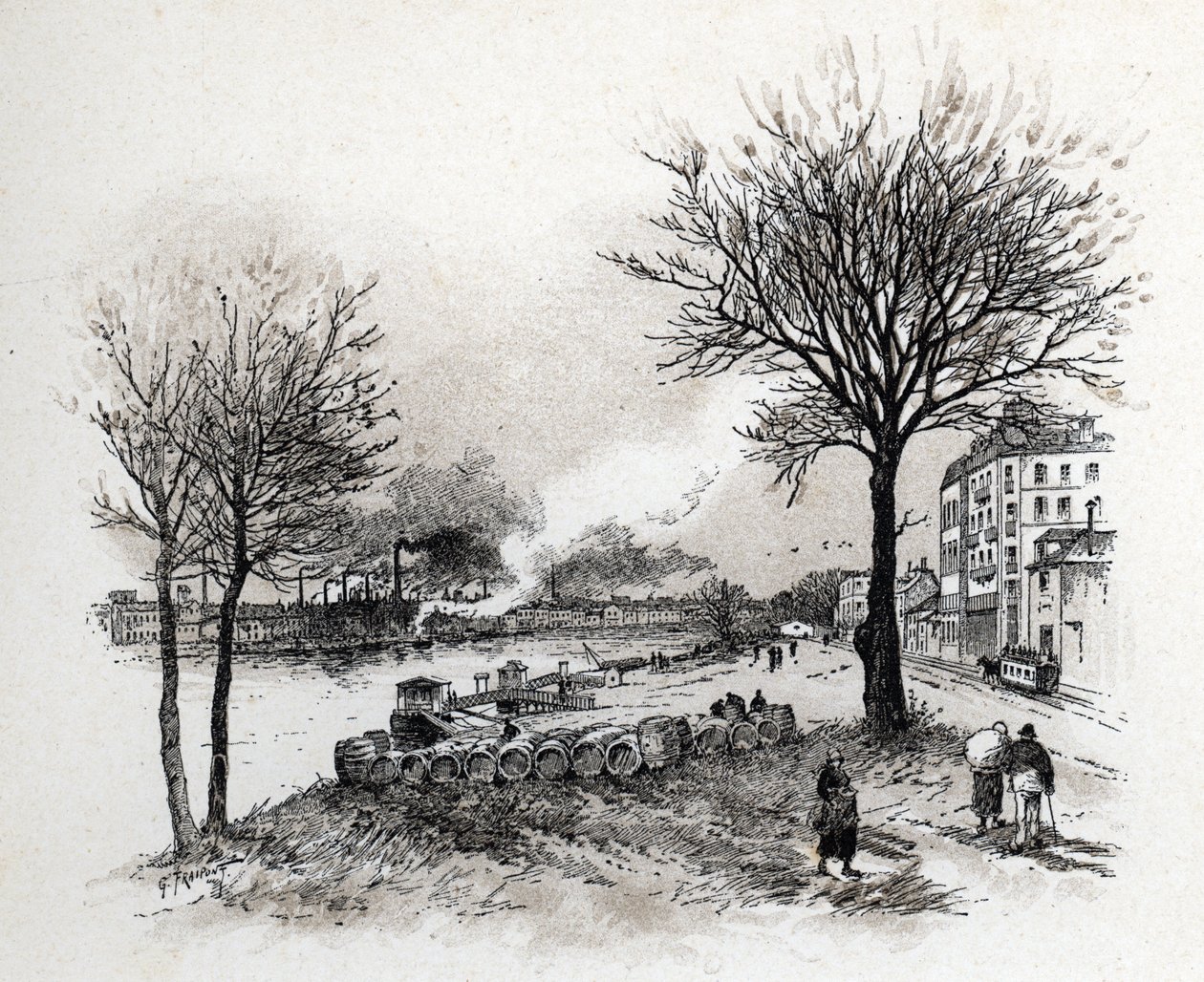 Ivry sur Seine (Ivry-sur-Seine) látványa Gustave Fraipont (1849-1923) rajza Saint-Juirs-ból alkotó: Gustave Fraipont