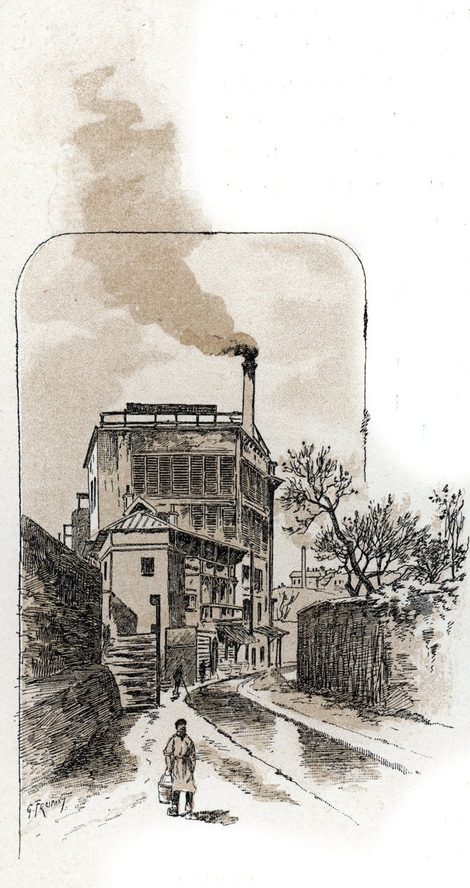 Kilátás a Bievre folyóra Párizsban Gustave Fraipont (1849-1923) rajza Saint-Juirs-ból alkotó: Gustave Fraipont