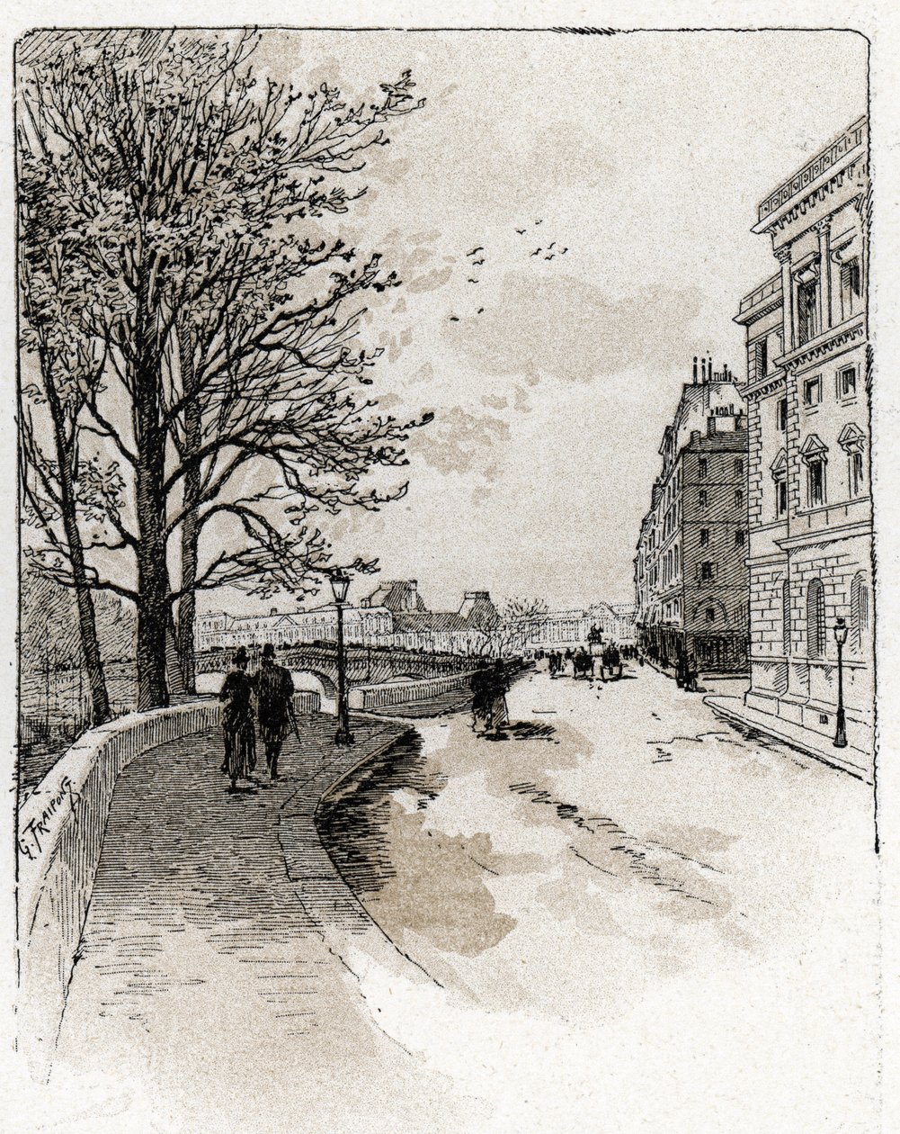 Kilátás a Quai des Orfevres-re, Ile de la Cite, Párizs Gustave Fraipont (1849-1923) rajza Saint-Juirs-ból alkotó: Gustave Fraipont