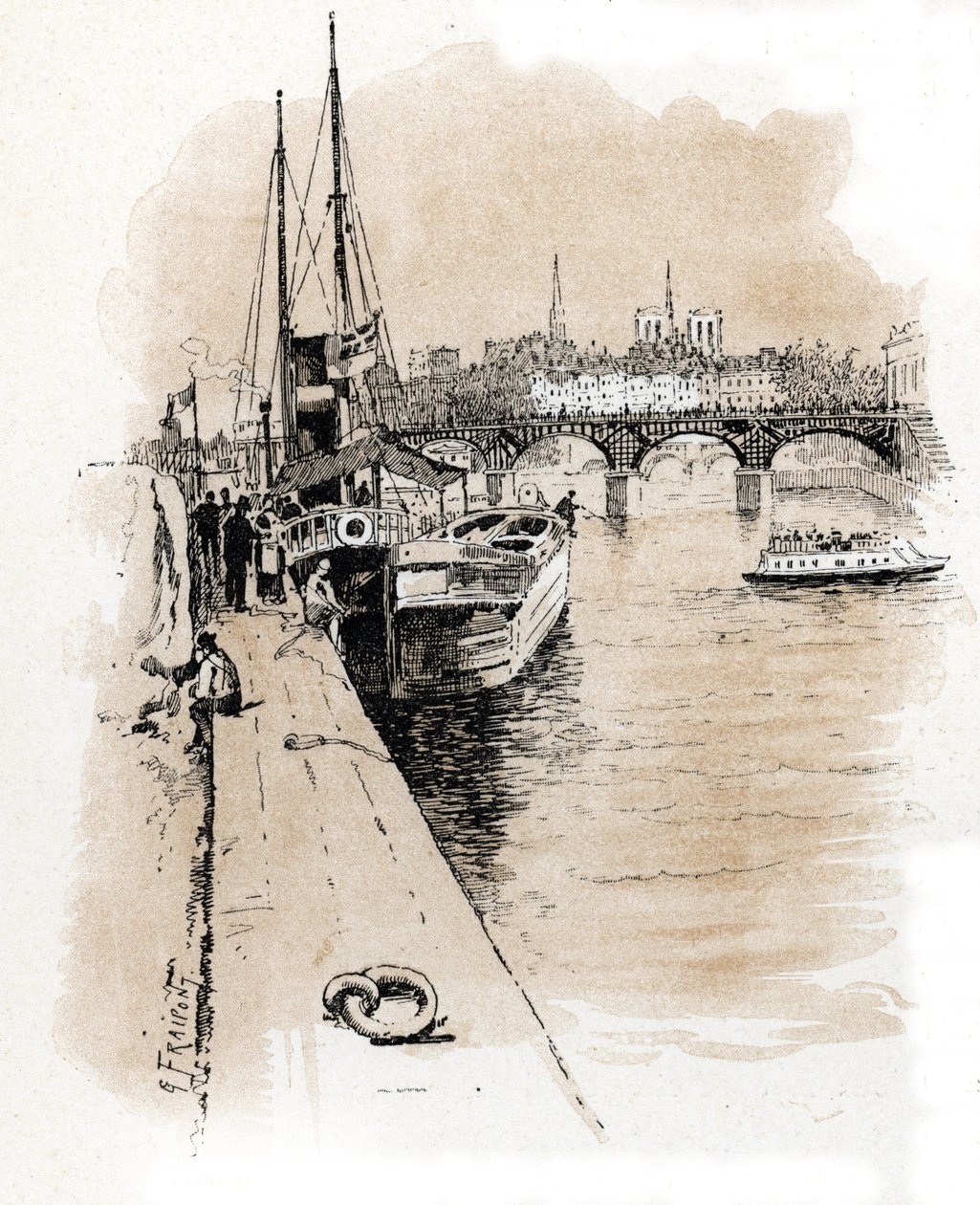 A Seine et Thames társaság képe, amelynek hajói összekötik Párizst Londonnal Gustave Fraipont (1849-1923) rajza Saint-Juirs „La seine a travers Paris” című rajzából alkotó: Gustave Fraipont