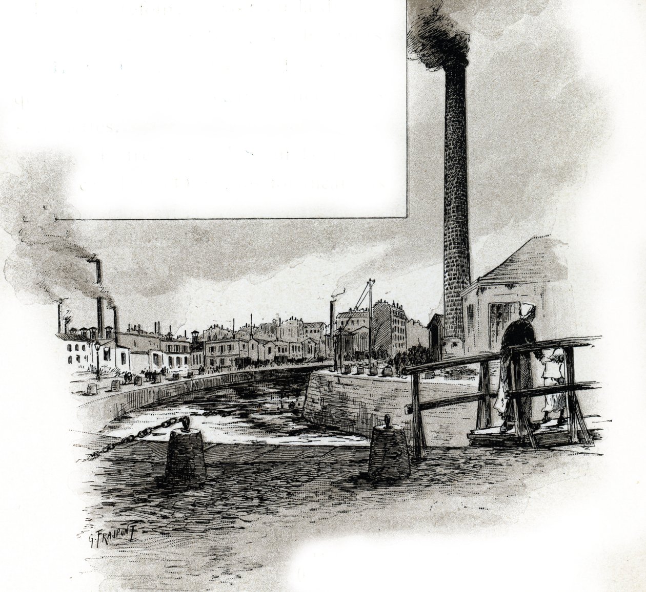 Kilátás a Saint-Martin-csatorna száraz medrére a tisztítási időszakban Gustave Fraipont (1849-1923) rajza Saint-Juirs „La seine a travers Paris” című művéből rajzol alkotó: Gustave Fraipont