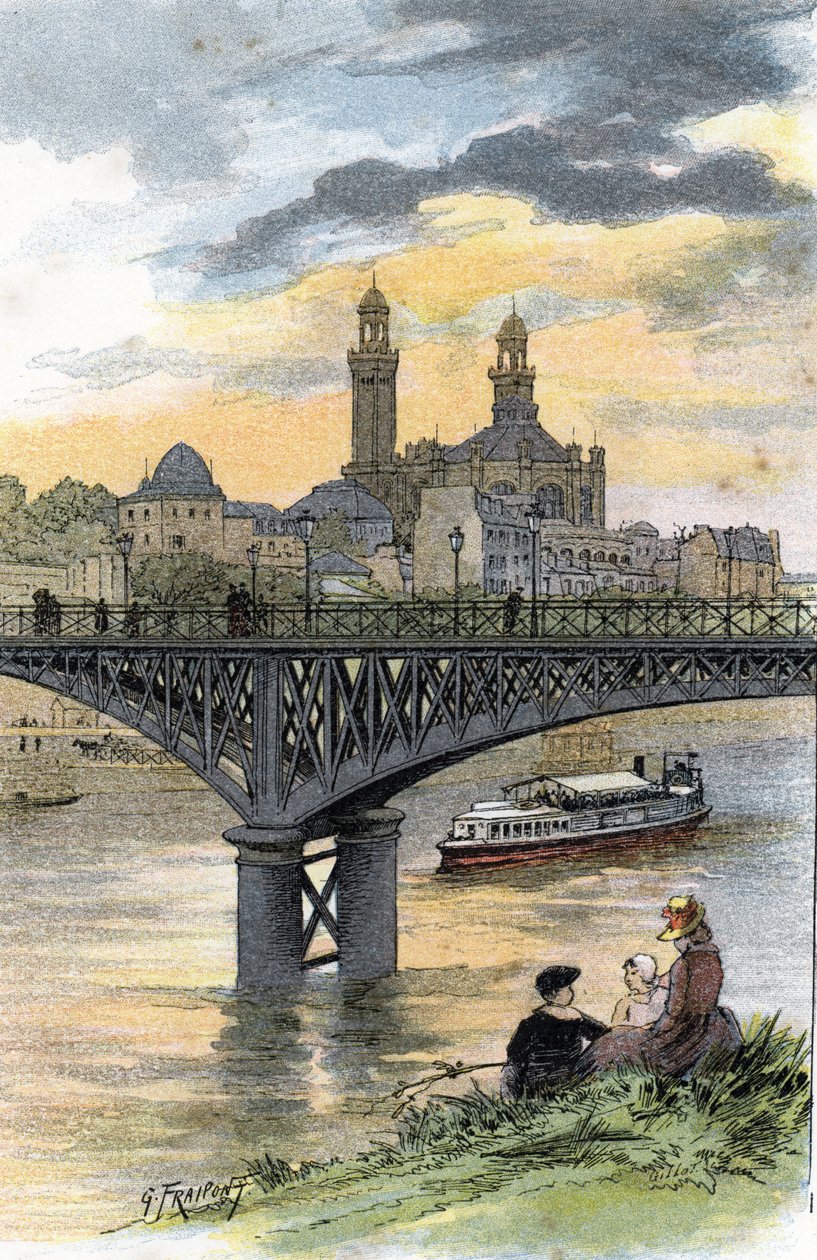 Kilátás a párizsi Passy gyaloghídjára (ma Bir Hakeim hídja) Gustave Fraipont (1849-1923) rajza Saint-Juirs-ból alkotó: Gustave Fraipont