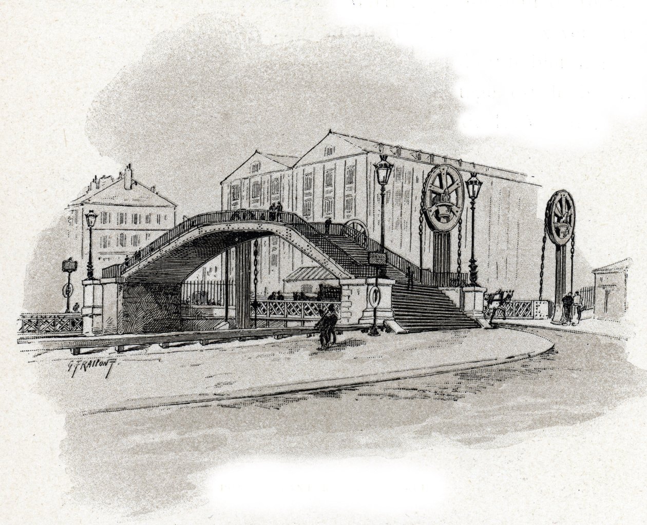 Kilátás a rue de Crimee felvonó hídjára, Bassin de l