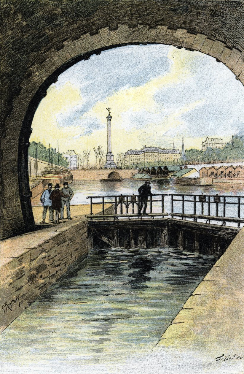 Kilátás a párizsi Saint Martin-csatorna zsilipjére Gustave Fraipont (1849-1923) rajza Saint-Juirs „La seine a travers Paris” című művéből alkotó: Gustave Fraipont
