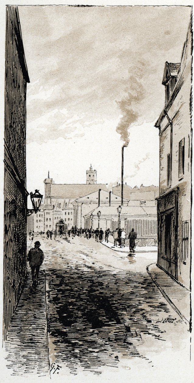 Kilátás a párizsi ravatalozóra az ile de la cite-n, Gustave Fraipont (1849-1923) párizsi rajza Saint-Jurs-ból alkotó: Gustave Fraipont