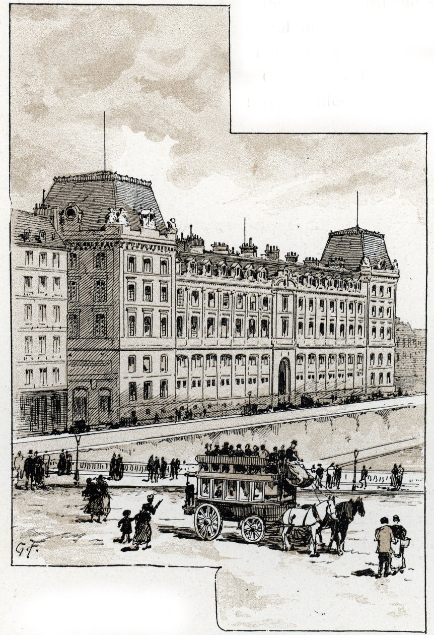 Kilátás a rendőrségre a quai des golfevres-en, Párizs Gustave Fraipont (1849-1923) rajza Saint-Juirs-ból alkotó: Gustave Fraipont
